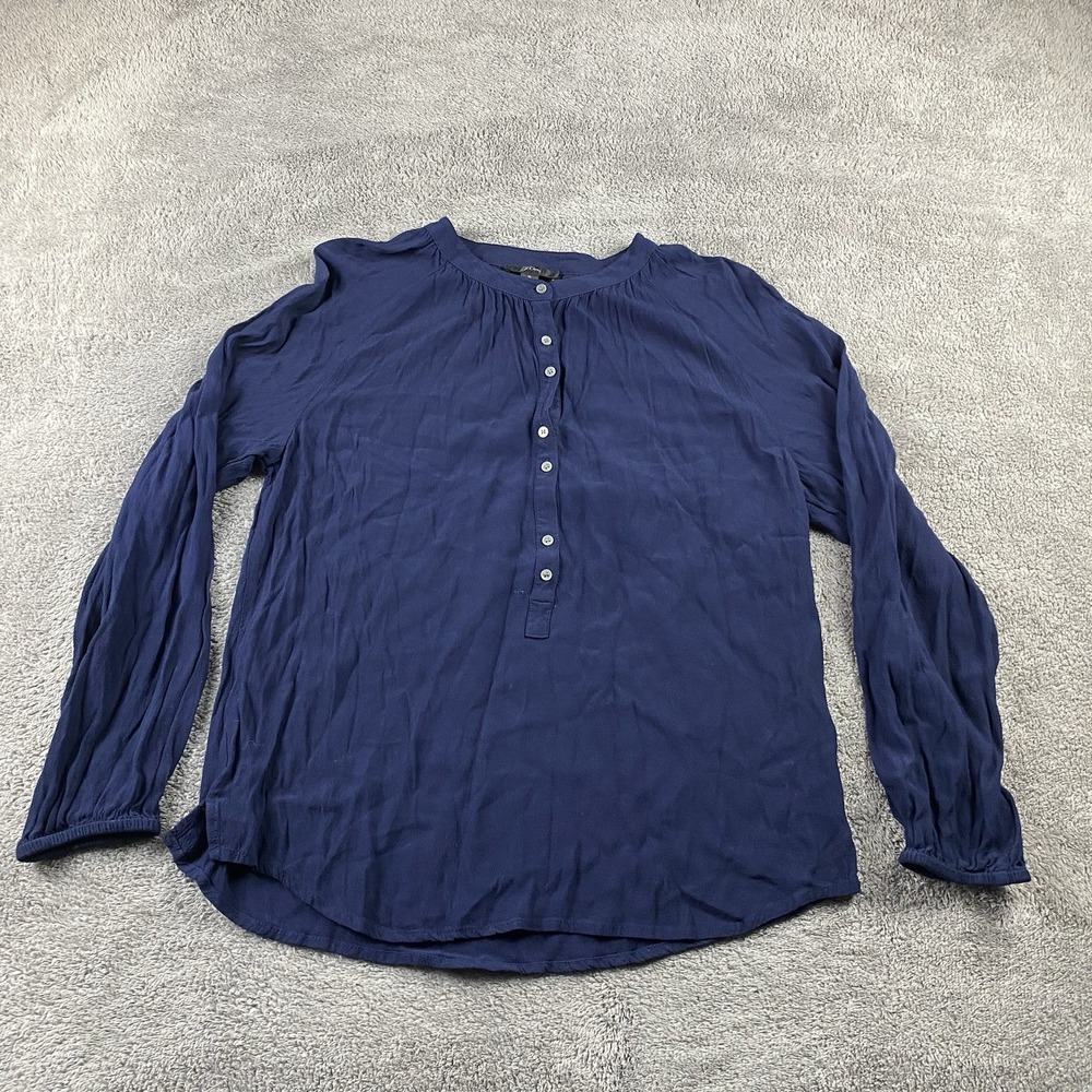 J CREW Long Sleeve Drapey Popover Buttons Blouse Womens Small Navy Blue